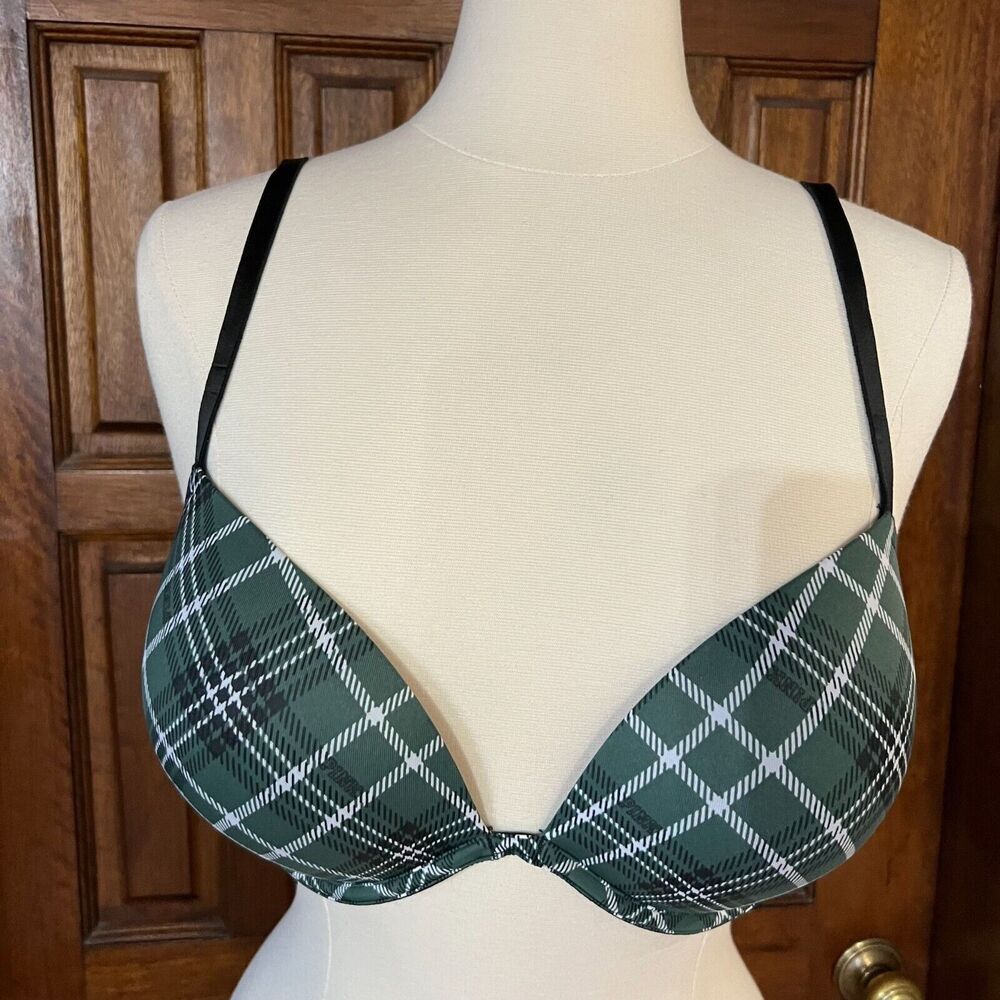 Victoria's Secret PINK Bra 34DD Green Plaid NWT